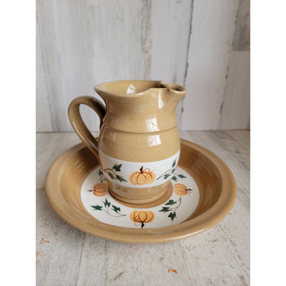 Mill Creek stoneware pumpkin pitcher vase plate fall unique home decor set